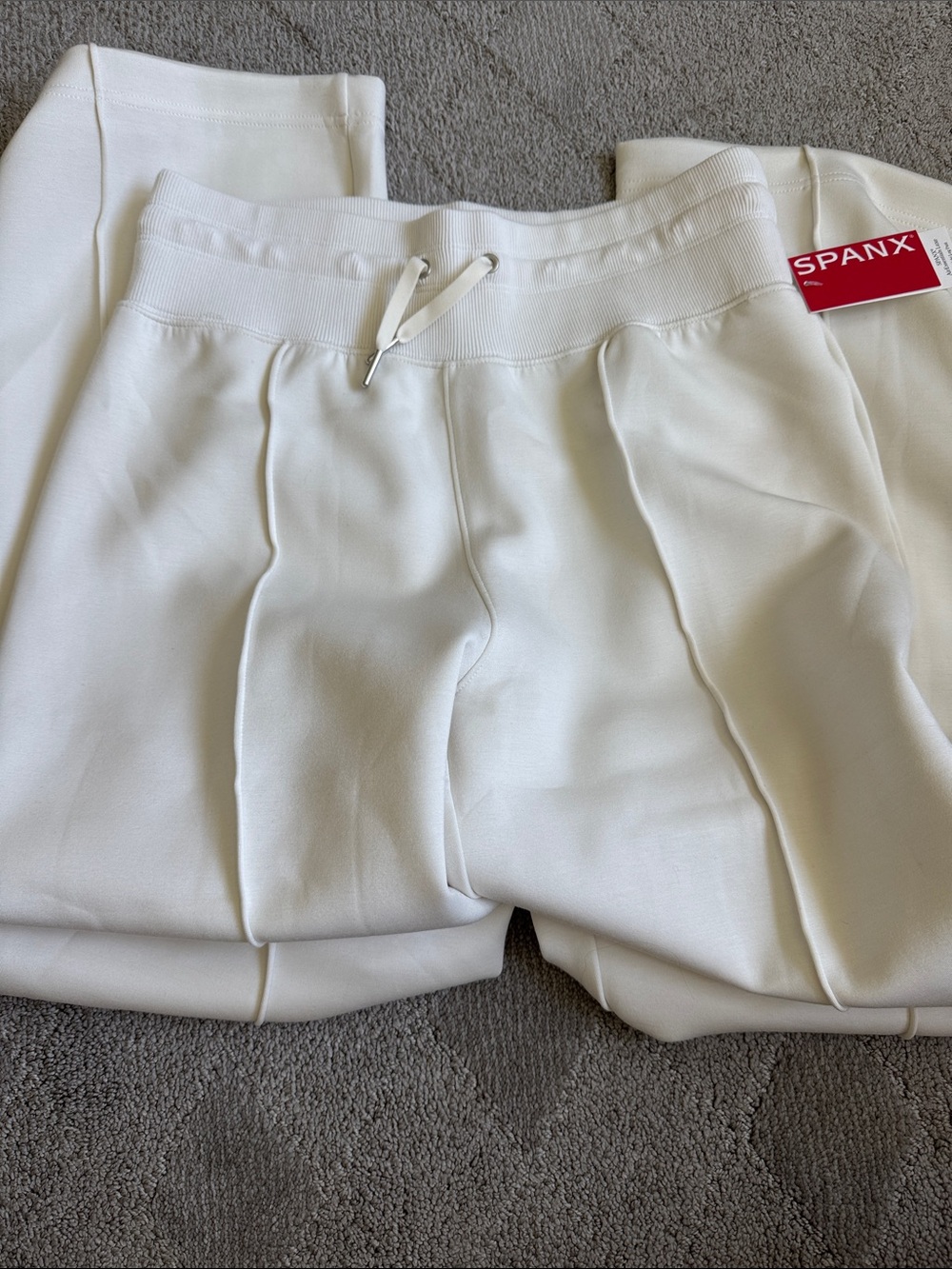 SPANX White Ribbed Waist Drawstring Joggers